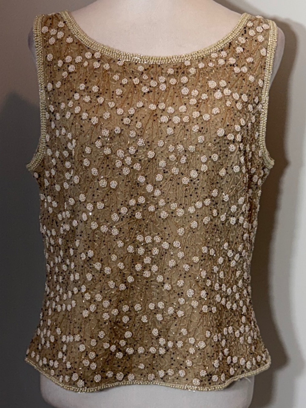 Vintage Emma Black Sleeveless Shell Embellished Tank.  Size 12